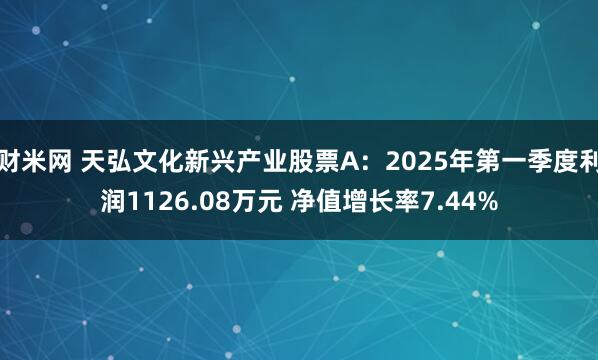 财米网 天弘文化新兴产业股票A:2025年第一季度利润1126.08万元 净值增长率7.44%